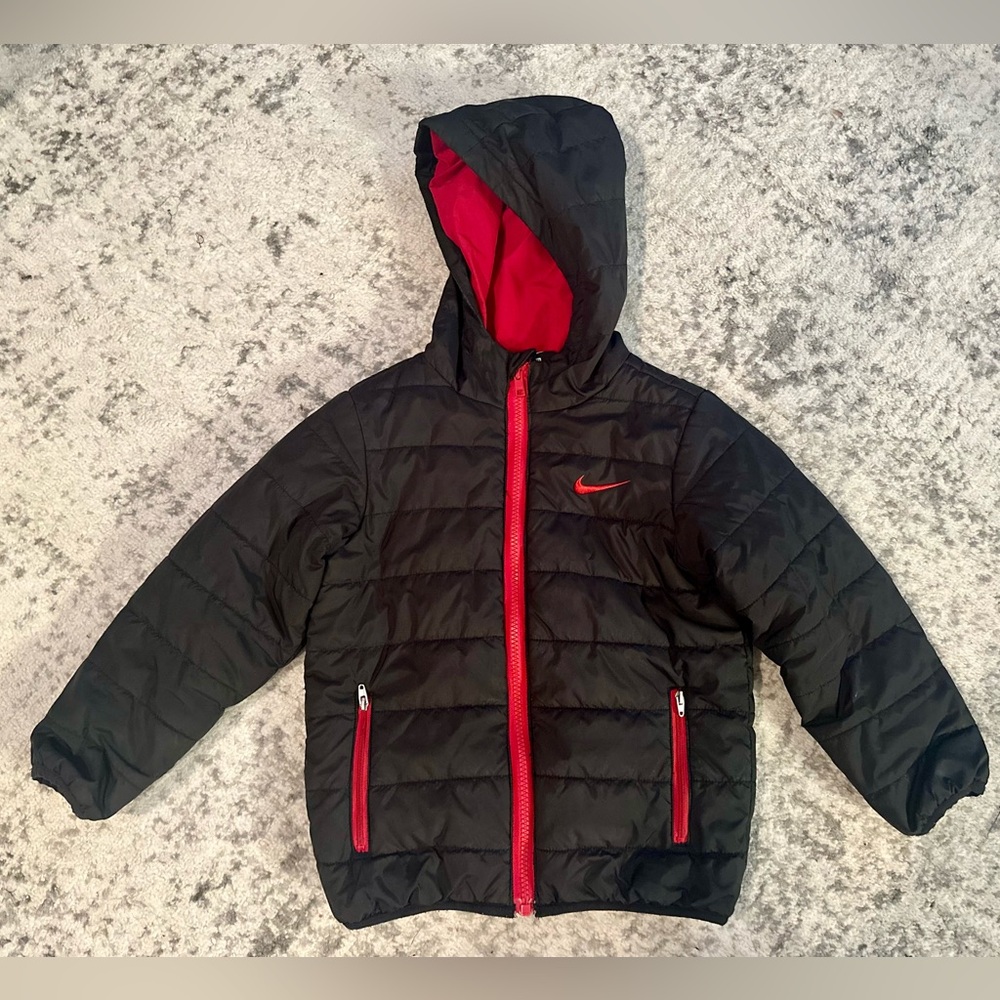Red & Black Nike Puffer Coat-Kids